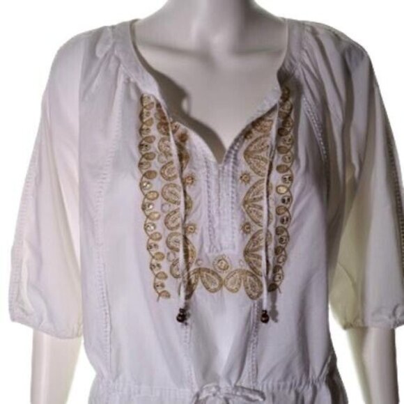 Alfani Tunic Top Size 6 P Womens Boho White with Gold Embroidery Pullover - Picture 4 of 11